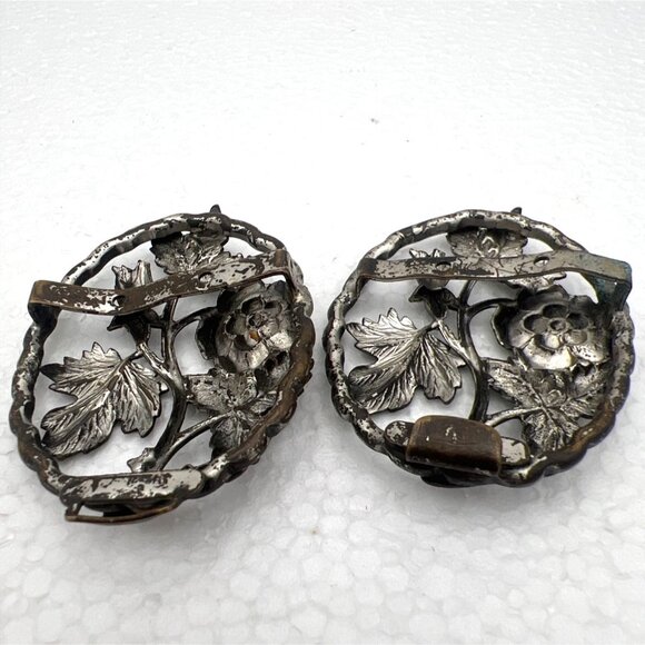 Antique Belt Sash Buckle Gilded Brass Art Nouveau Open Cut Intricate Leaf Flower - Picture 4 of 8